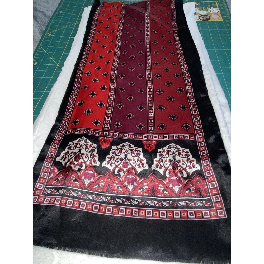 Vintage Red and Black Patterned Silk Scarf - Picture 12 of 16